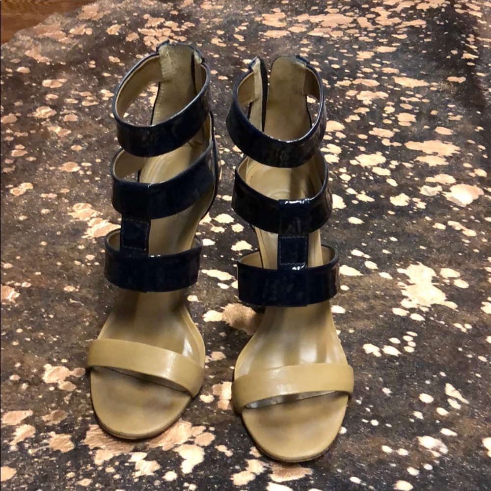 Tory Burch high heel sandals blue and tan 8,5